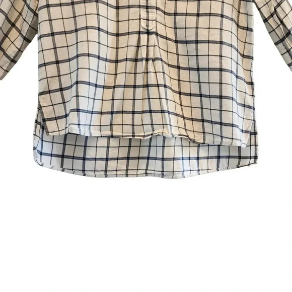 Lavie Rebecca Taylor Top Womens Size XS White Navy Windowpane 100% Cotton Slit - Picture 12 of 14